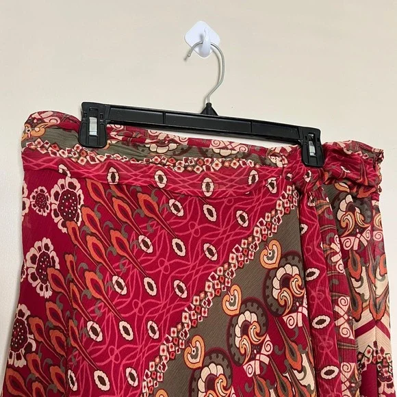 Versailles Red Paisley Faux Wrap Midi Skirt Womens 14 Asymmetrical Boho 516011 - Picture 4 of 9